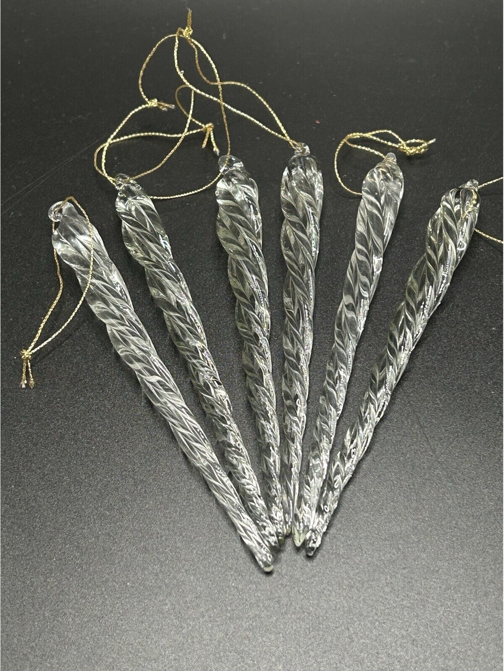 Vintage Set Of 6 Clear Twisted Glass Icicle Ornaments 1980’s